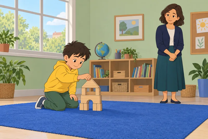 cuestionario ¿Cuáles son? Niño construye bloques tranquilo.