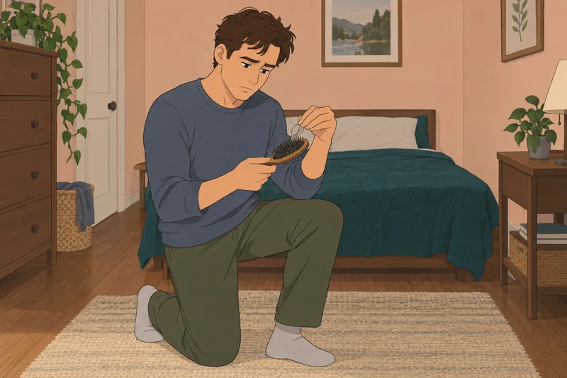 What Is Wrong: adult checks loose hairs.