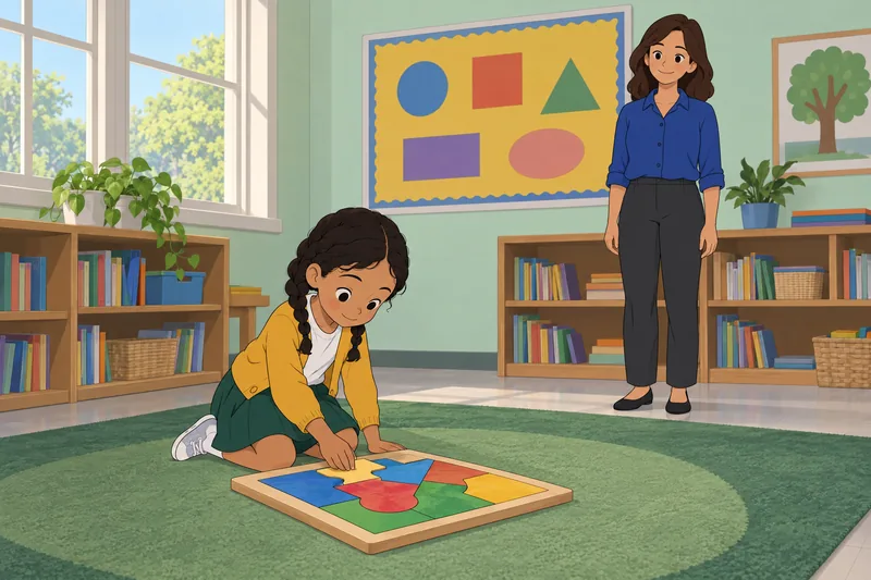 What Kind of child studies a wooden puzzle.