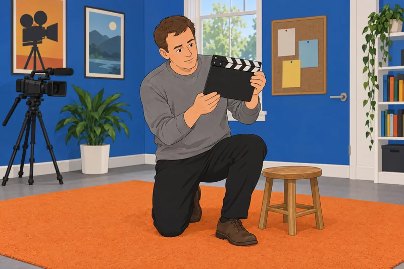 What Kind of — producer checks a blank clapperboard.