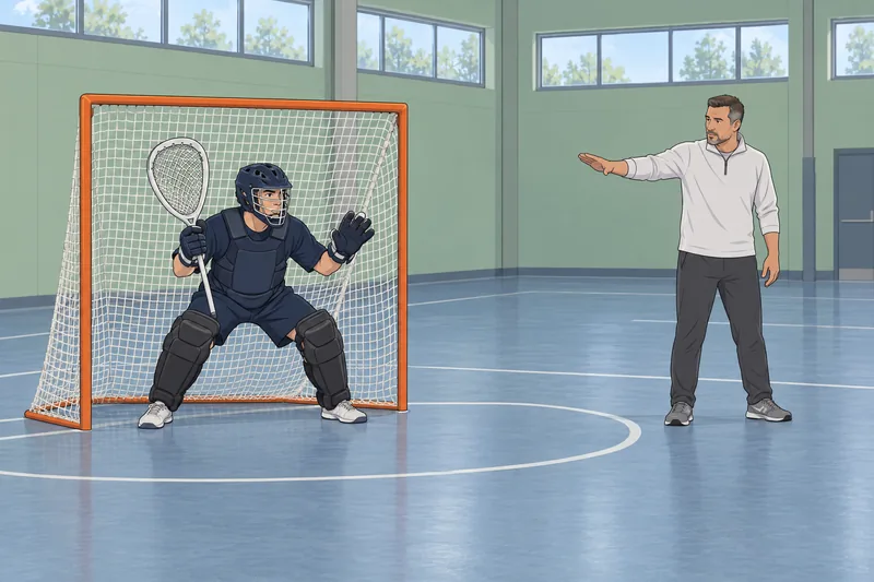 What Lacrosse Position appears beside the goal.