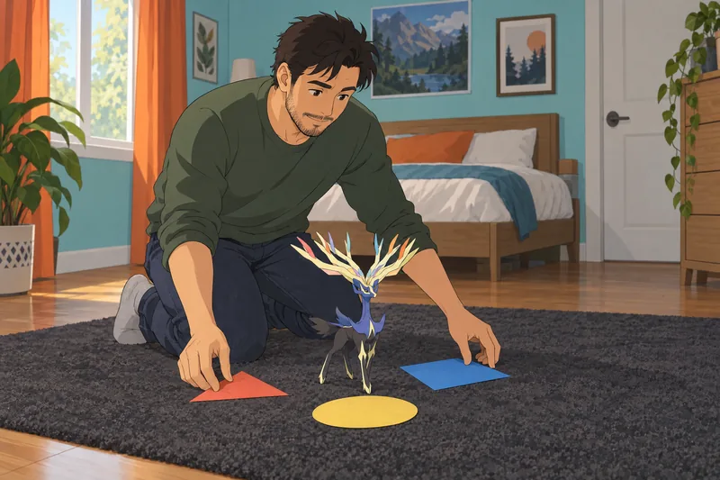 What Legendary Pokémon rests beside the bedroom rug.