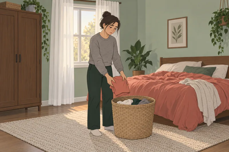 What Mood Am: An adult pauses over laundry.