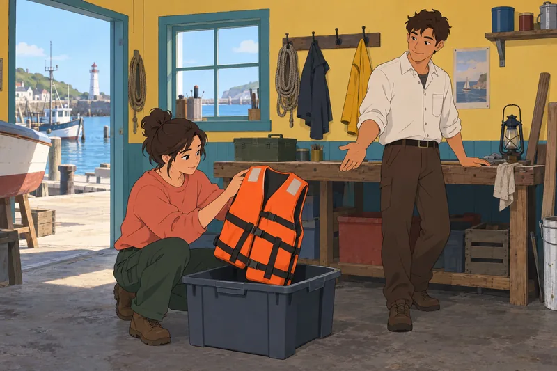 What Outer Banks friends inspect a life vest.