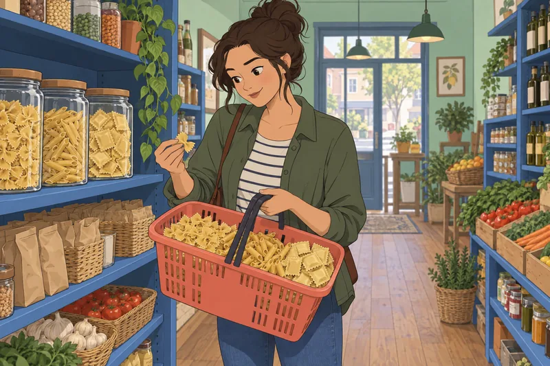 What Pasta Am: a shopper sorts pasta.