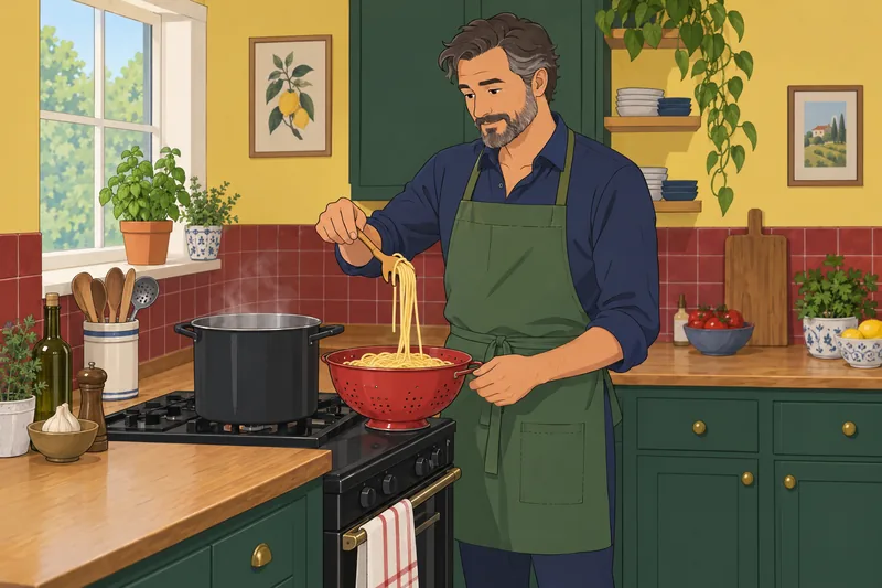¿Qué tipo de pasta?: un cocinero escurre.