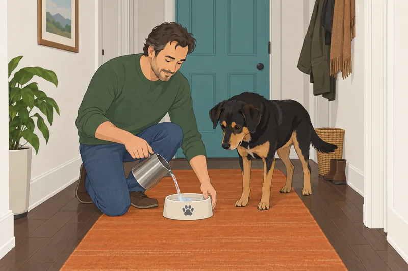 What Pet Am: owner fills a dog bowl.