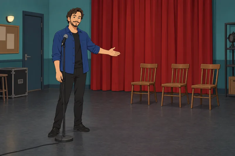 What Porn Star? Performer rehearses beside a microphone.