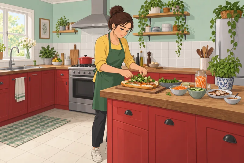 What Sandwich Am: Bánh mì in a kitchen.