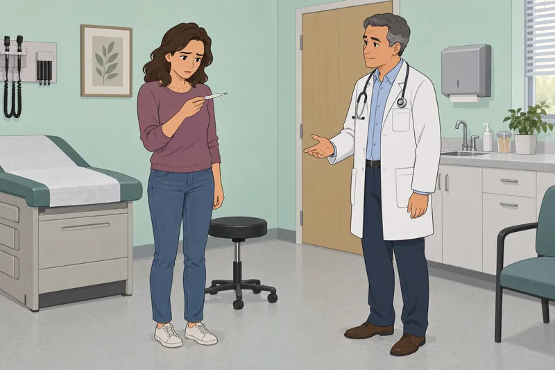What Sickness Do: a patient checks a thermometer.