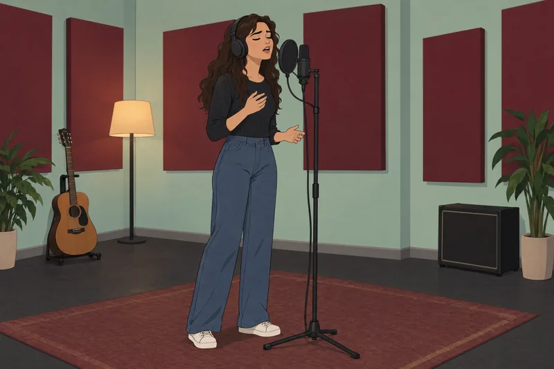 What Singer Am: vocalist rehearses by microphone.