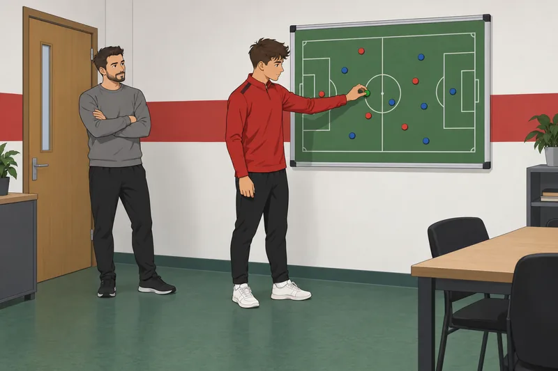 What Soccer Position appears beside a tactics board.