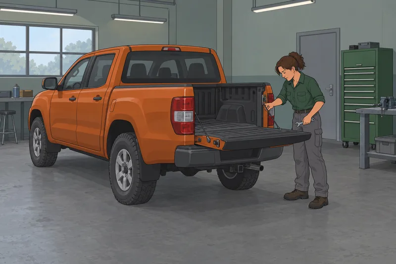 What Truck Am: A mechanic checks a pickup.