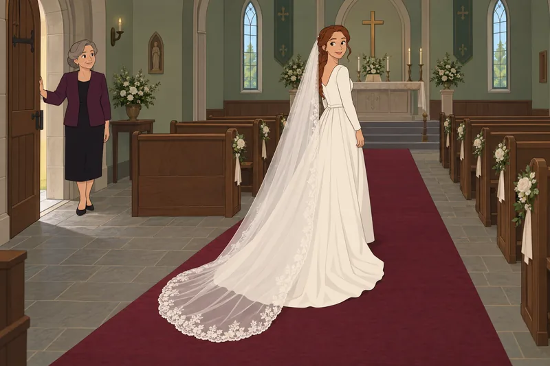 What Type of — bride tests a long veil.