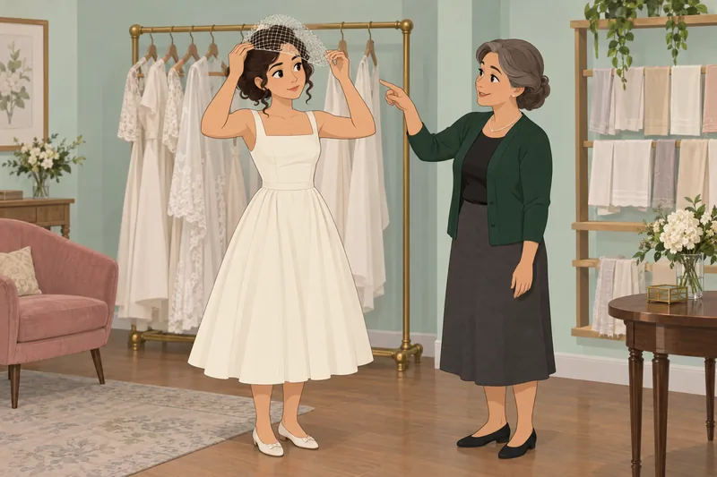 What Type of — bride weighs a short veil.