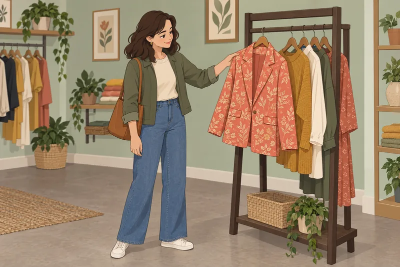 What Your Clothes: shopper selects a coral jacket.