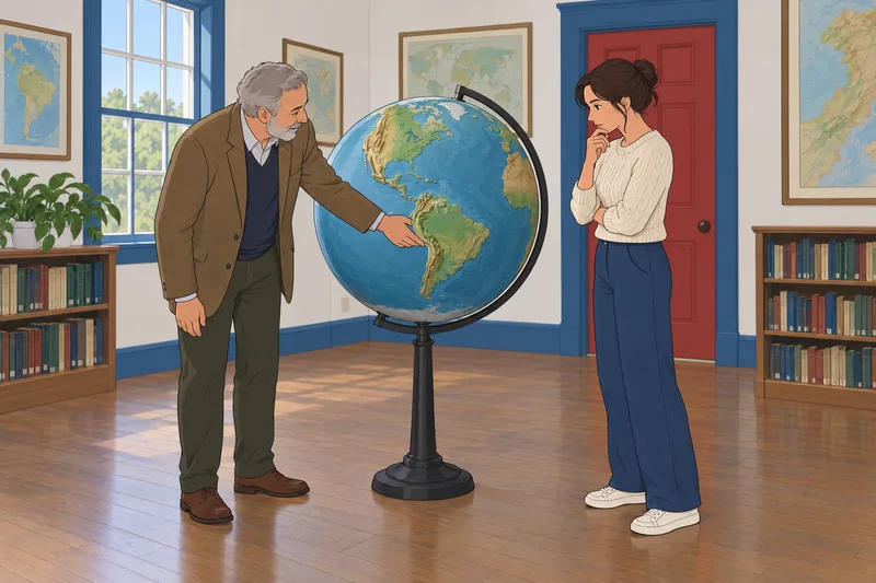 ¿Dónde nací? Cuestionario: visitante gira un globo.