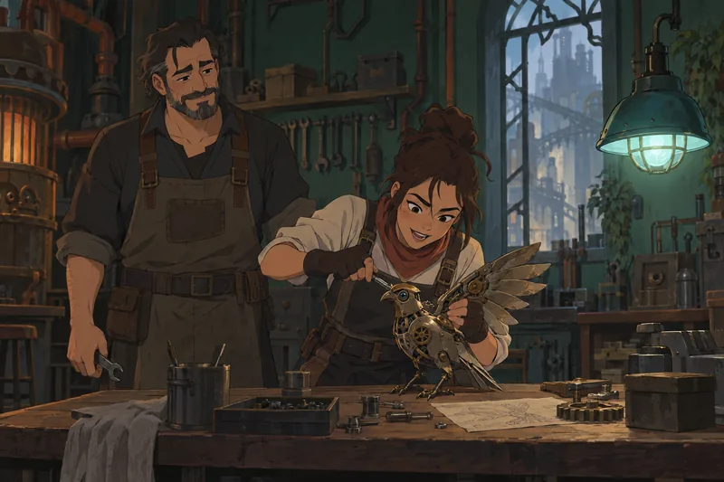 Which Arcane Character tests a mechanical bird.