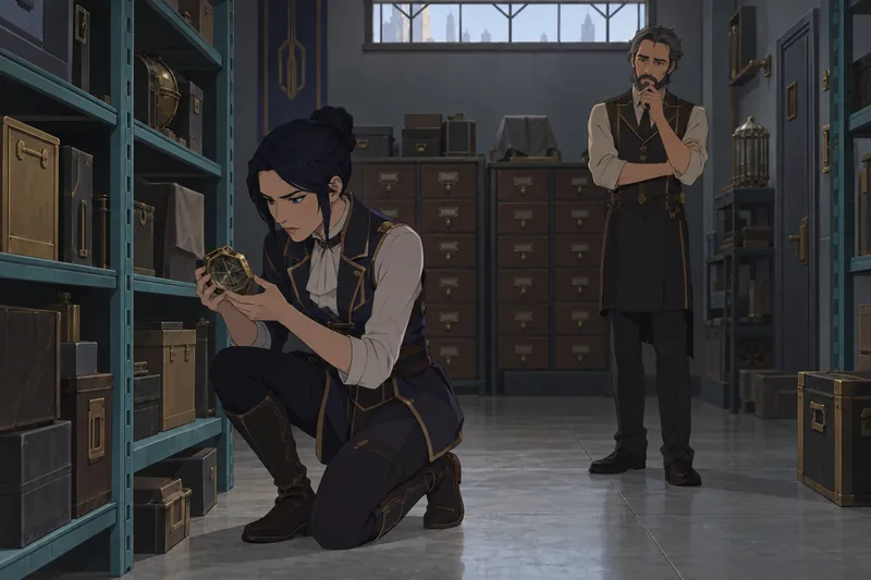 Which Arcane Character examines a cracked compass.
