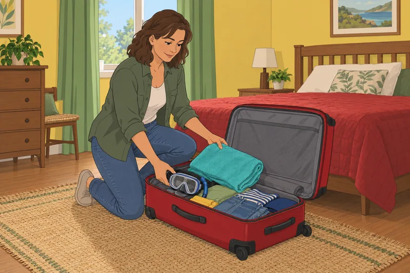 Which Caribbean Island: traveler packs snorkel gear.