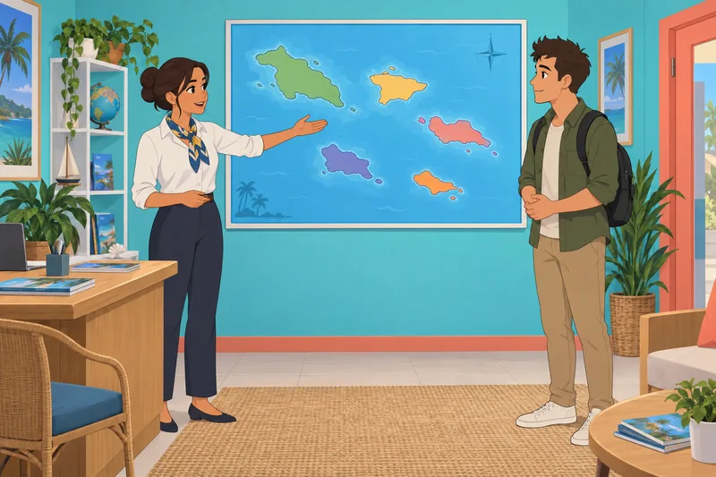 Which Caribbean Island: a traveler studies a map.