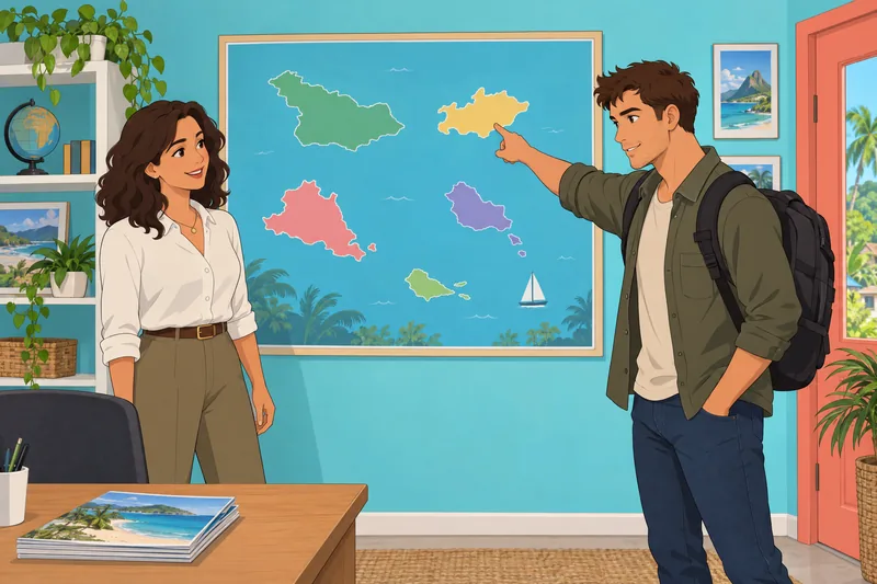 cuestionario ¿Qué isla: una viajera mira un mapa.