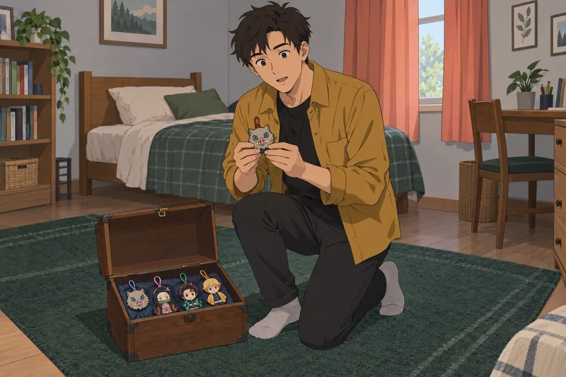 Which Demon Slayer charm has he chosen?