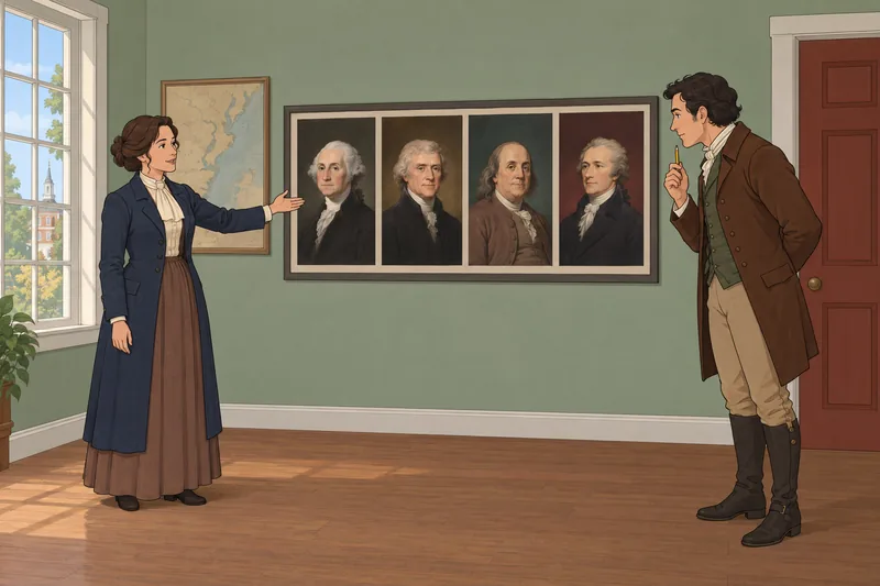 Which Founding Father: a visitor compares four portraits.