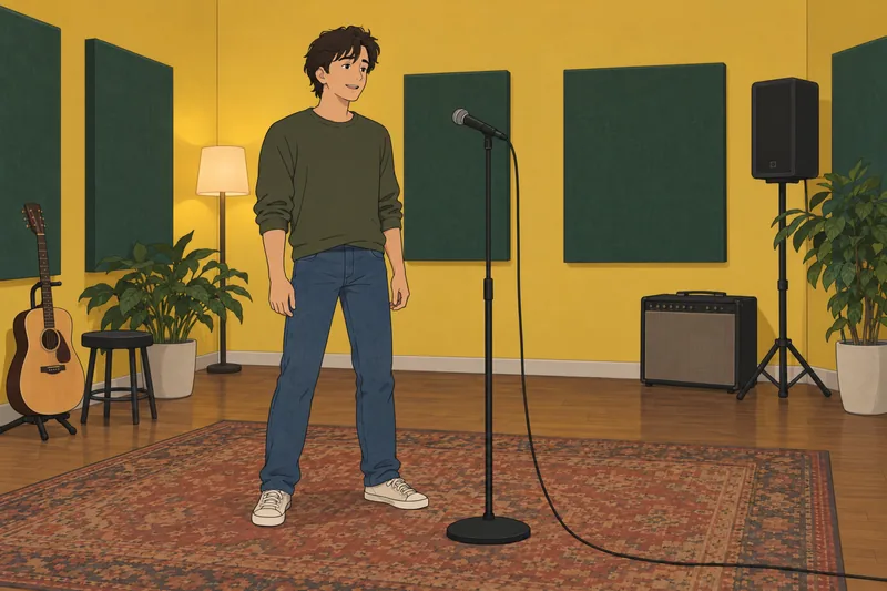 ¿Qué canción de? Un cantante enfrenta un micrófono.