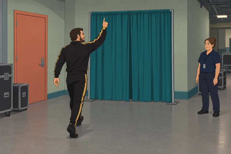 Which Wrestler Are? A performer enters through curtains.