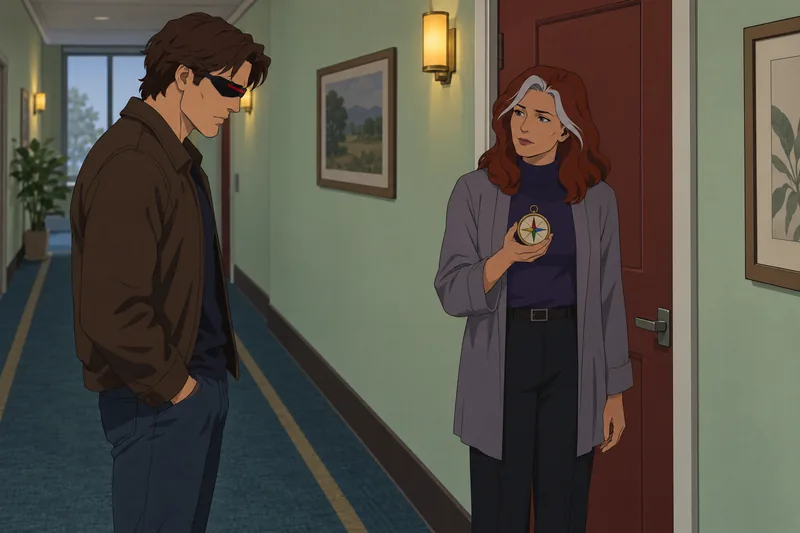 Which X-Men Character: a compass prompts reflection.