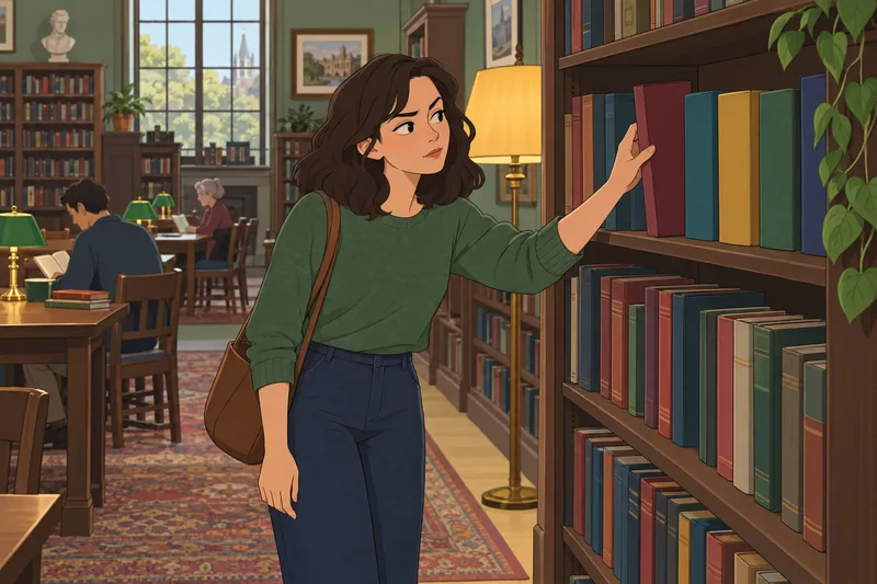 Who Am I appears in a library aisle.