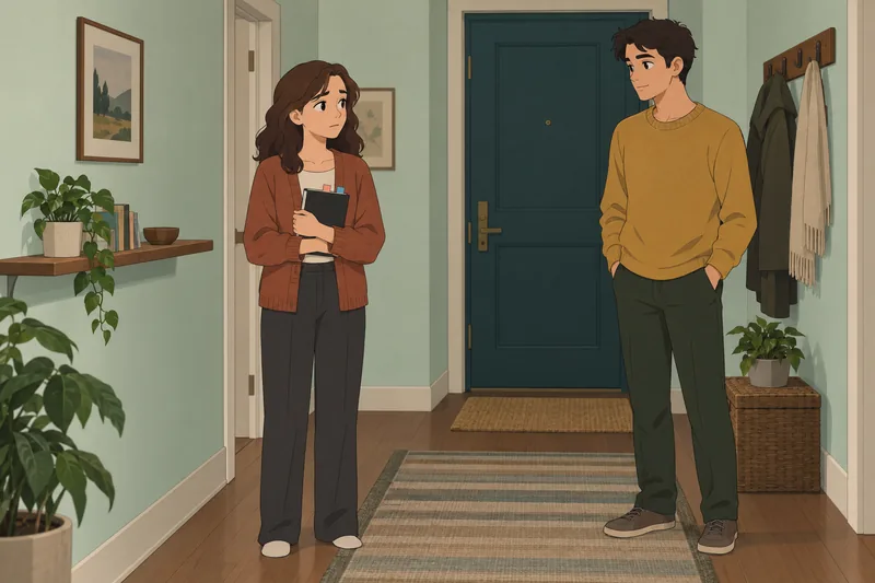 Who Do I: Adults pause in a hallway.