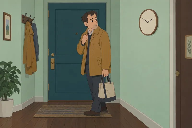 Why Am I pauses by a hallway clock.