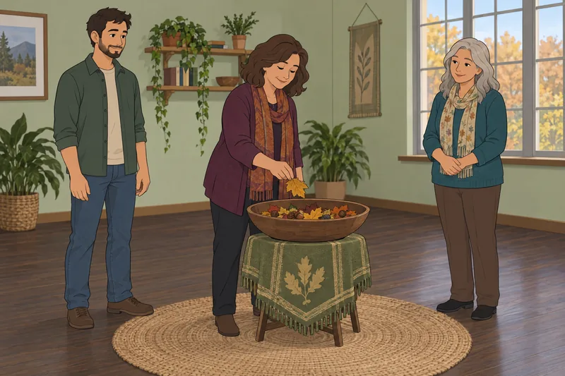 Wiccan Quiz shows adults arranging a ritual bowl.