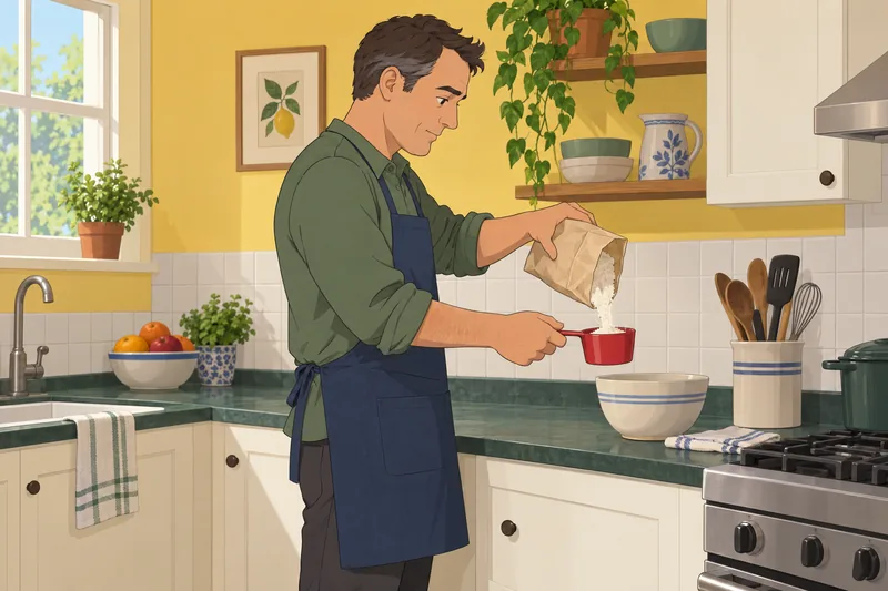 WikiHow Quiz measures flour for a recipe.