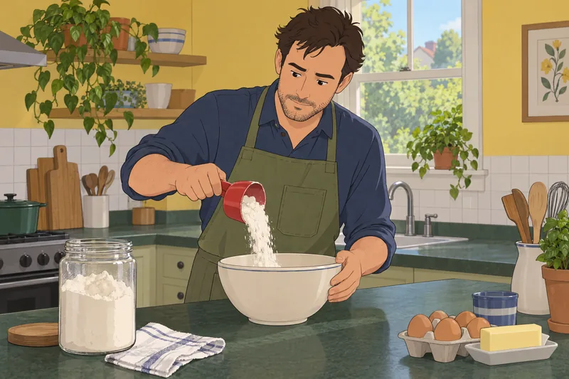 El cuestionario de WikiHow mide harina cuidadosamente.