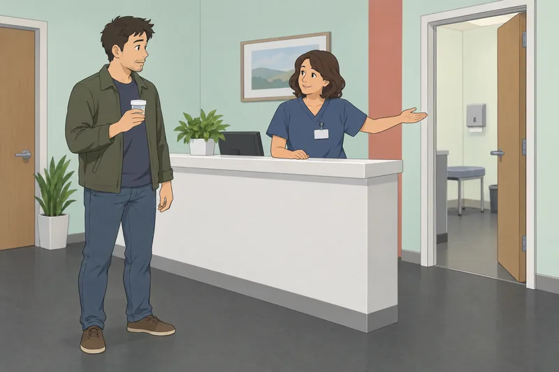 Will I Pass: Visitor checks a clinic container.