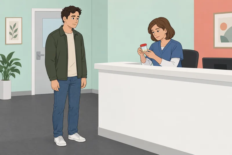 cuestionario ¿Pasaré una: visitante revisa un recipiente.