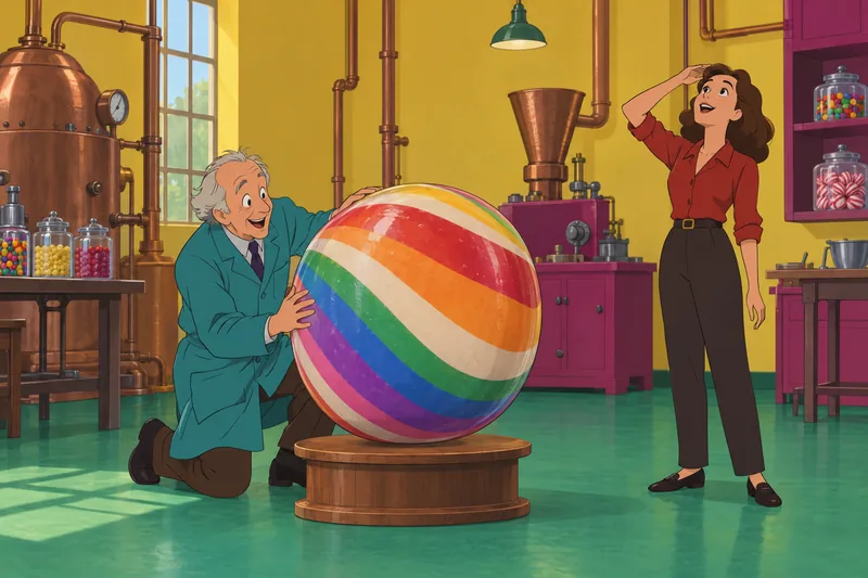 Willy Wonka Quiz shows a giant gobstopper.