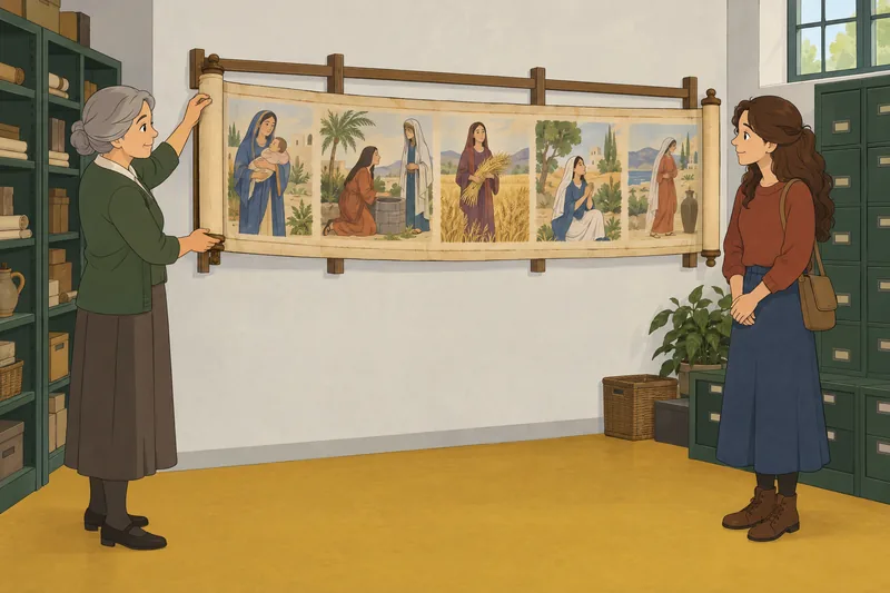 Women in the archive appear on a scroll.