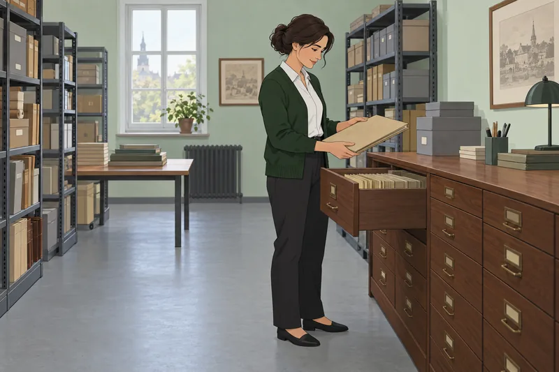 Women Quiz: a curator examines a historical folder.