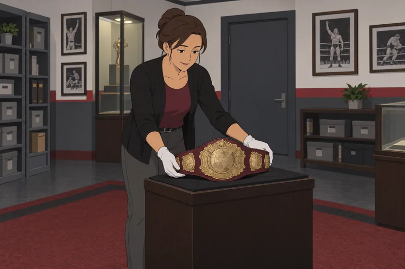 Quiz de lucha: una archivista examina un cinturón.