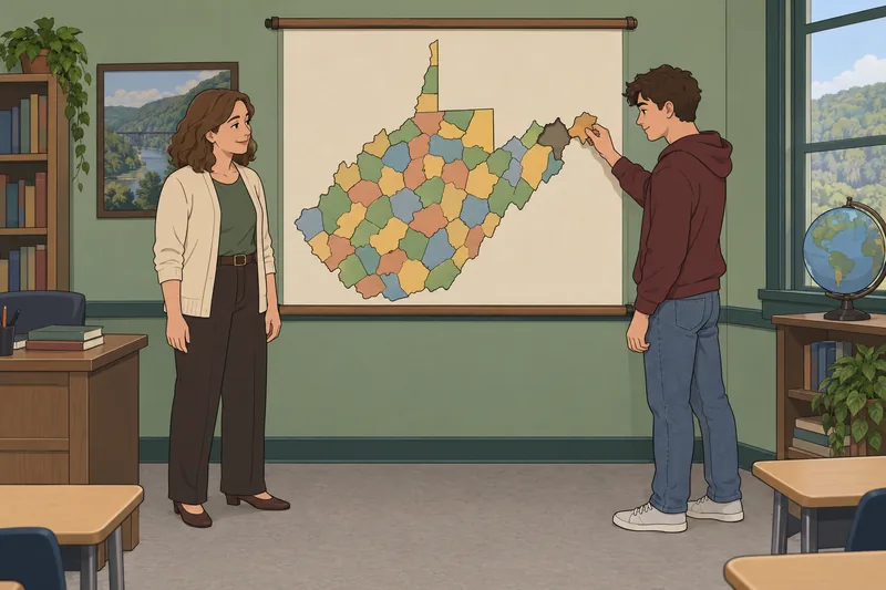 El cuestionario sobre los condados muestra mapa.