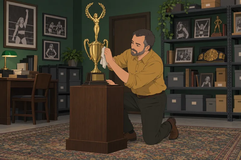 WWE Diva Quiz studies a vintage trophy.