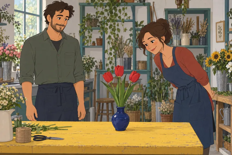Esta escena muestra tú como declaración entre flores.