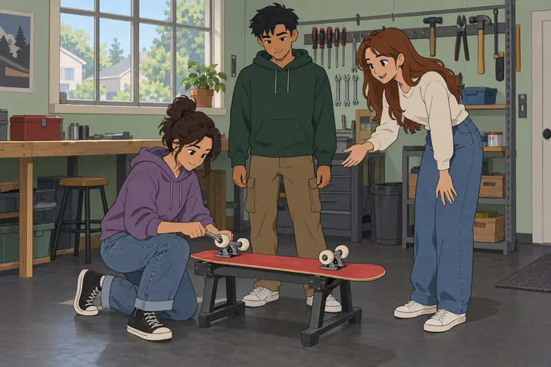 Street Peer Group gathers around a skateboard.